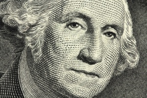 banknote in one American dollar closeup