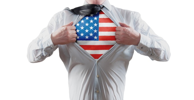 Businessman superhero with the American flag shirt